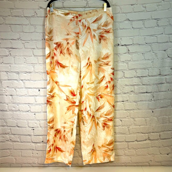 Chico’s Peach Tropical Floral Linen Pants Size 14 - Picture 1 of 10